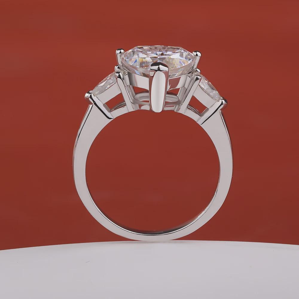 Heart Cut Three Stone Engagement Ring Pear Cut Side Stones Accents Ring Promise Ring, Wedding Ring Gift for Her Anniversary Ring Love Ring