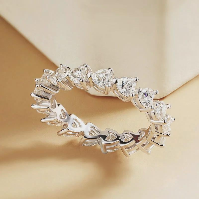 Heart Moissanite Eternity Band, Wedding Ring, Anniversary Gift, Diamond Simulant Stackable Band, Heart Cut Ring, 14K Gold Band