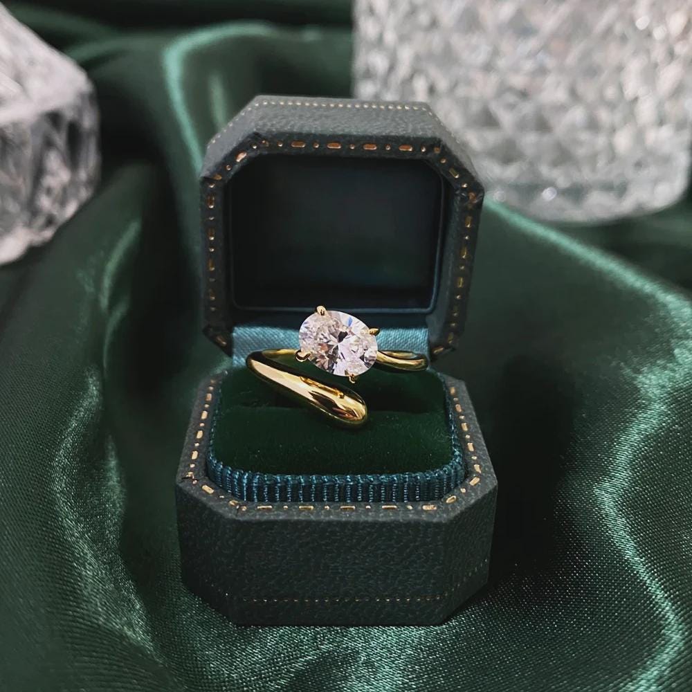 Oval Bypass Solitaire Engagement Ring, Yellow Gold Dainty Ring, Wedding Ring, Promise Ring, Anniversary Gift, Bridal Jewelry, Gift for Her