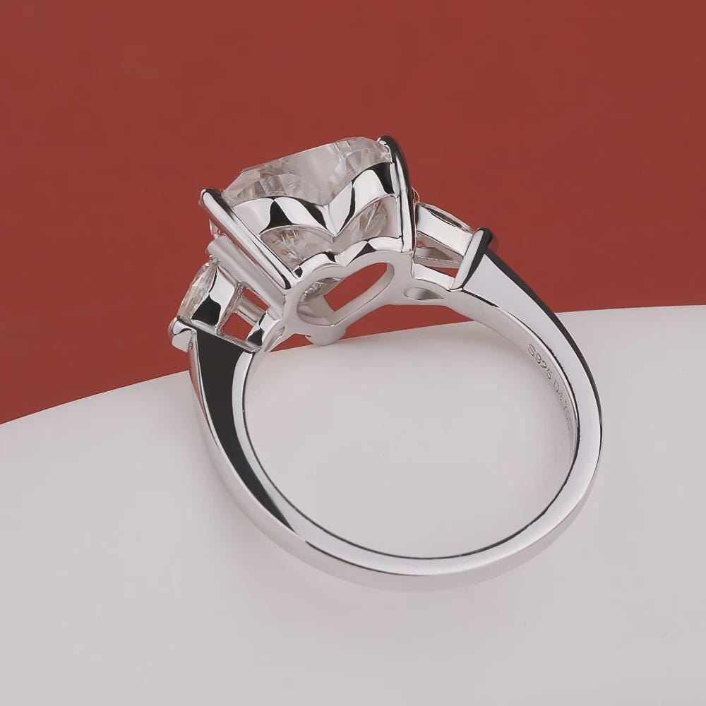 Heart Cut Three Stone Engagement Ring Pear Cut Side Stones Accents Ring Promise Ring, Wedding Ring Gift for Her Anniversary Ring Love Ring