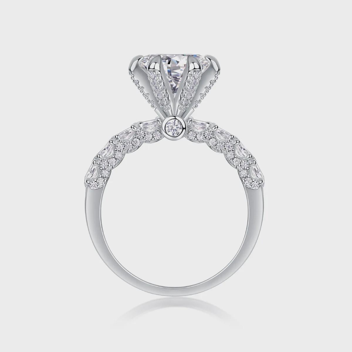 Classic Round Moissanite Solitaire Ring, Pave Engagement Band, White Gold Wedding Ring, Bridal Gift For Her, 6 Prong Ring