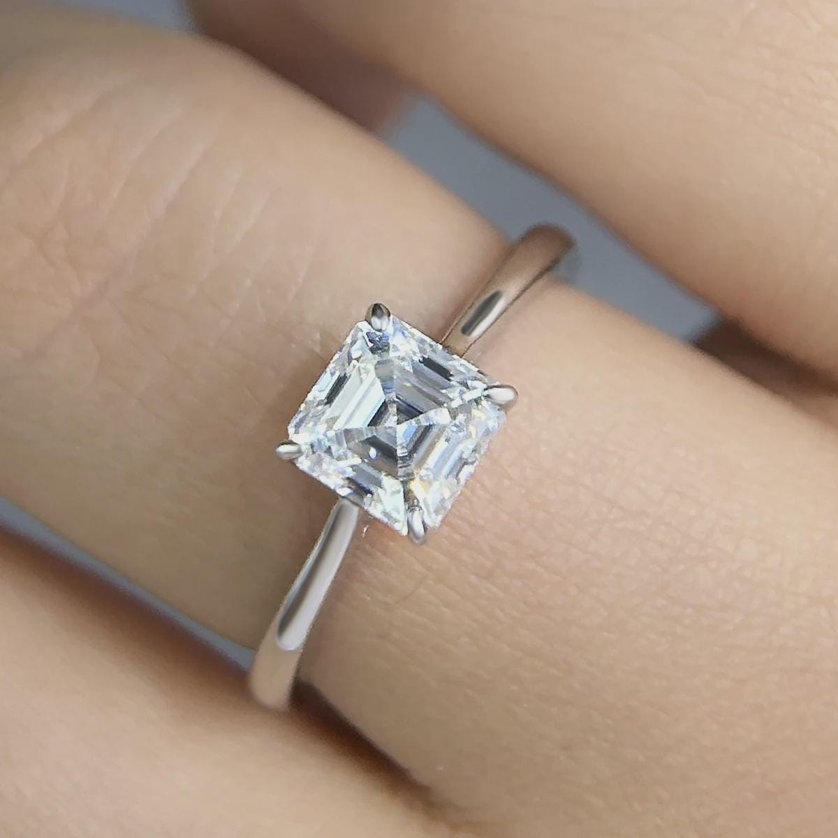 Asscher Cut Solitaire Engagement Ring, Moissanite Ring, Wedding Ring, Promise Ring Anniversary Gift, Bridal Ring, Propose Ring, Gift for Her