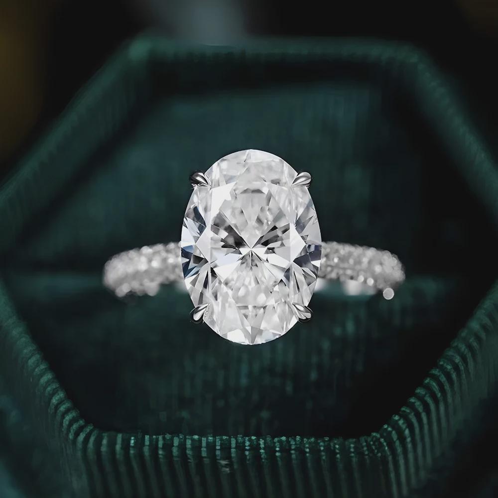 Oval Moissanite Engagement Ring, Hidden Halo Ring Pave Band, Wedding Ring, Propose Ring, Anniversary Gift, Bridal Jewelry, Gift for Her