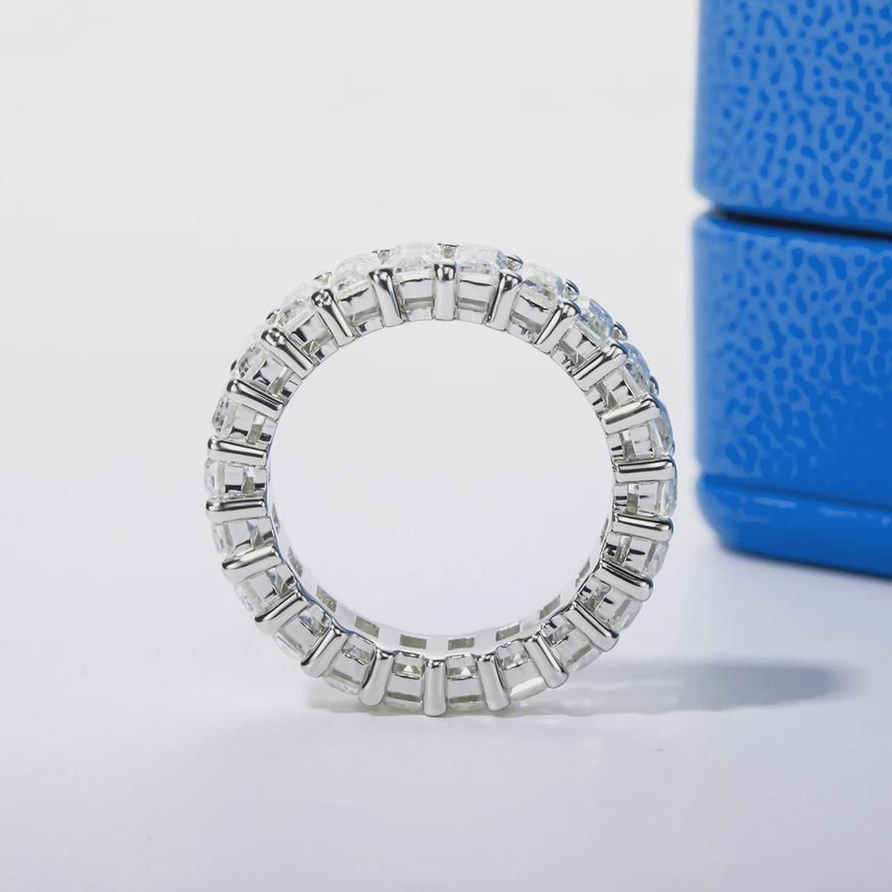 Emerald Cut Moissanite Eternity Ring, Wedding Band, Anniversary Ring, Yellow Gold Stackable Band, Diamond Simulant Ring, Gift for Her