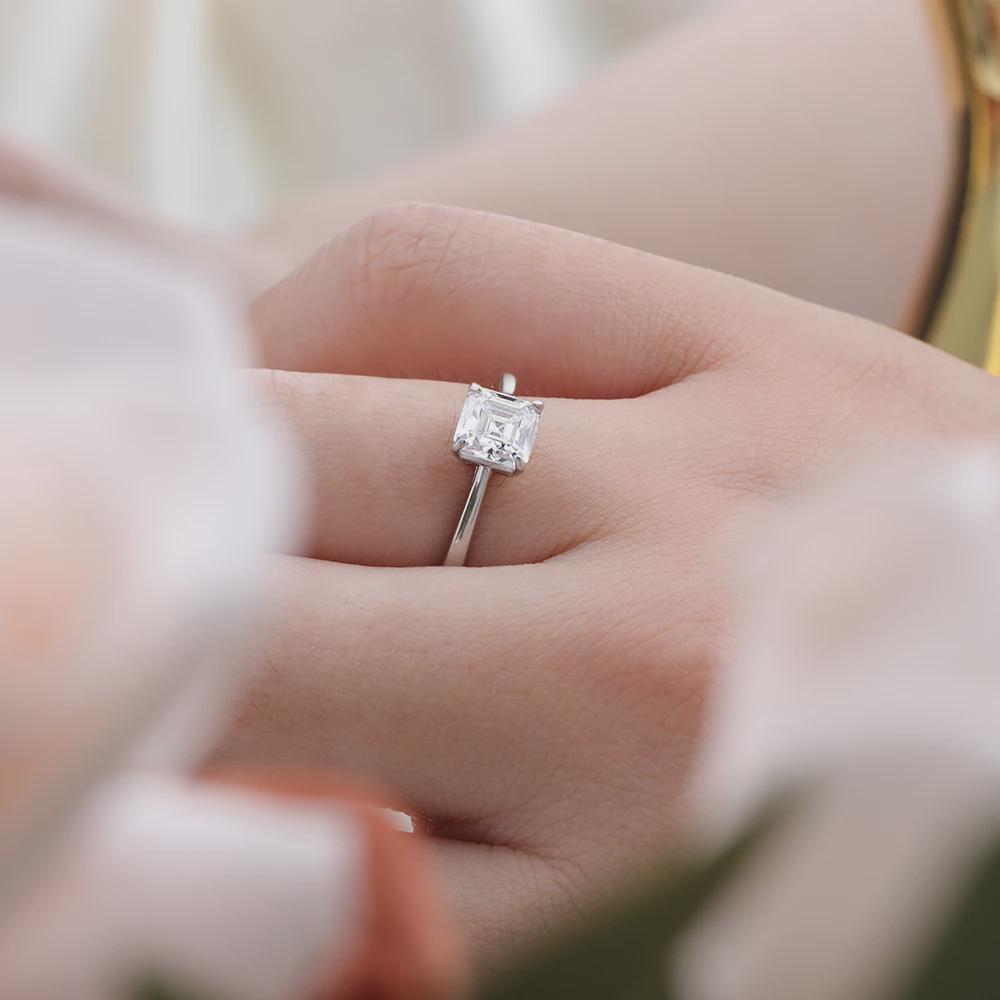 Asscher Cut Solitaire Engagement Ring, Moissanite Ring, Wedding Ring, Promise Ring Anniversary Gift, Bridal Ring, Propose Ring, Gift for Her