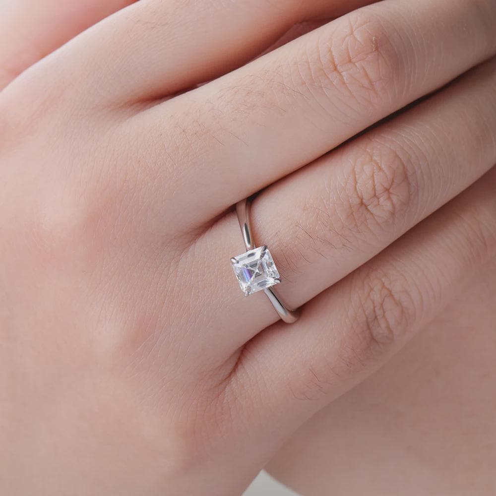 Asscher Cut Solitaire Engagement Ring, Moissanite Ring, Wedding Ring, Promise Ring Anniversary Gift, Bridal Ring, Propose Ring, Gift for Her