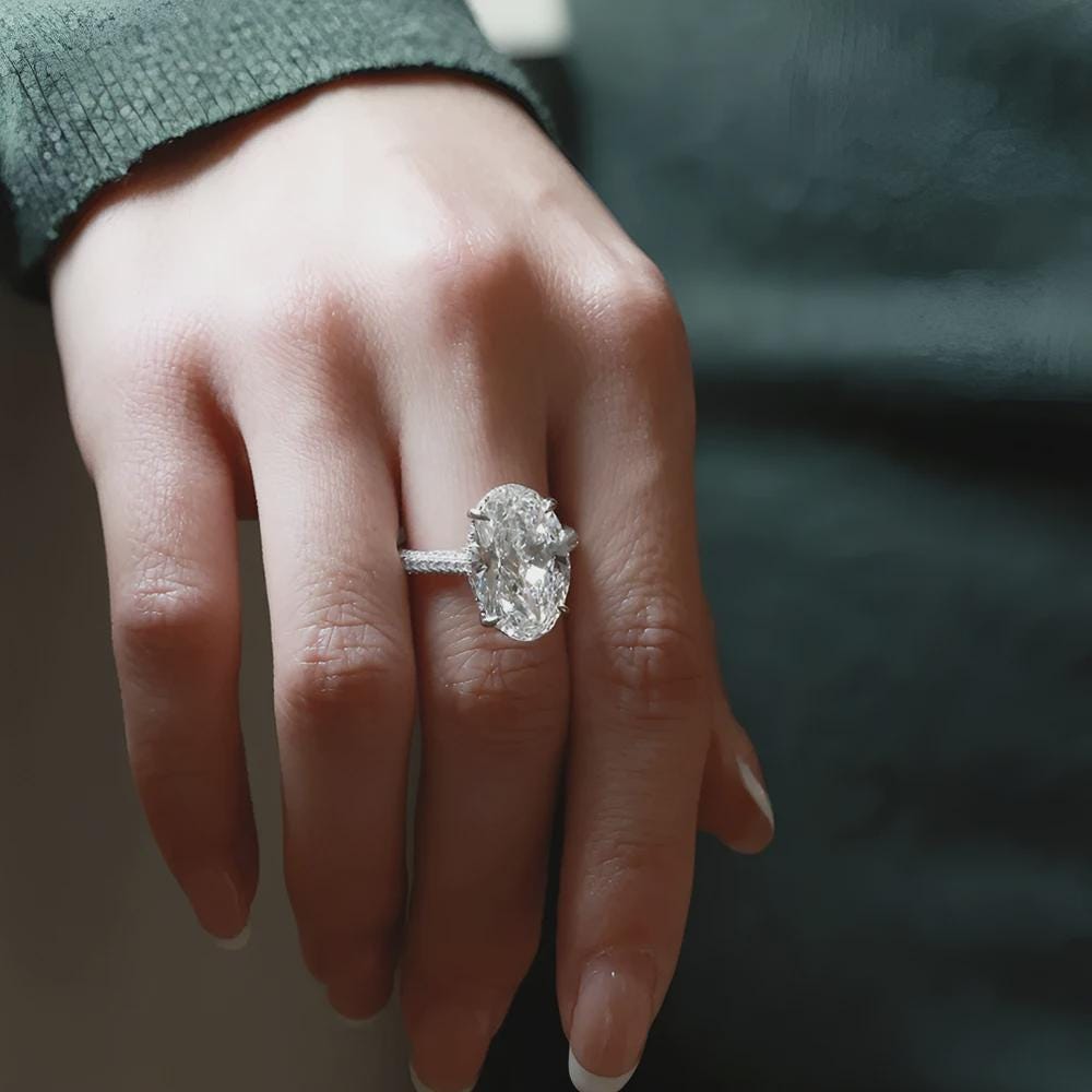 Oval Moissanite Engagement Ring, Hidden Halo Ring Pave Band, Wedding Ring, Propose Ring, Anniversary Gift, Bridal Jewelry, Gift for Her