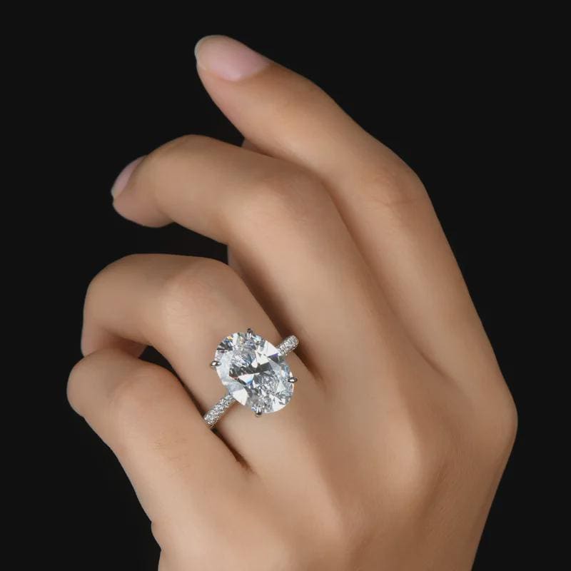 Oval Moissanite Engagement Ring, Hidden Halo Ring Pave Band, Wedding Ring, Propose Ring, Anniversary Gift, Bridal Jewelry, Gift for Her