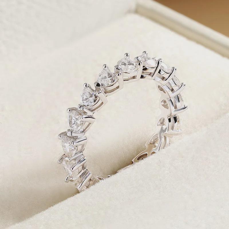 Heart Moissanite Eternity Band, Wedding Ring, Anniversary Gift, Diamond Simulant Stackable Band, Heart Cut Ring, 14K Gold Band