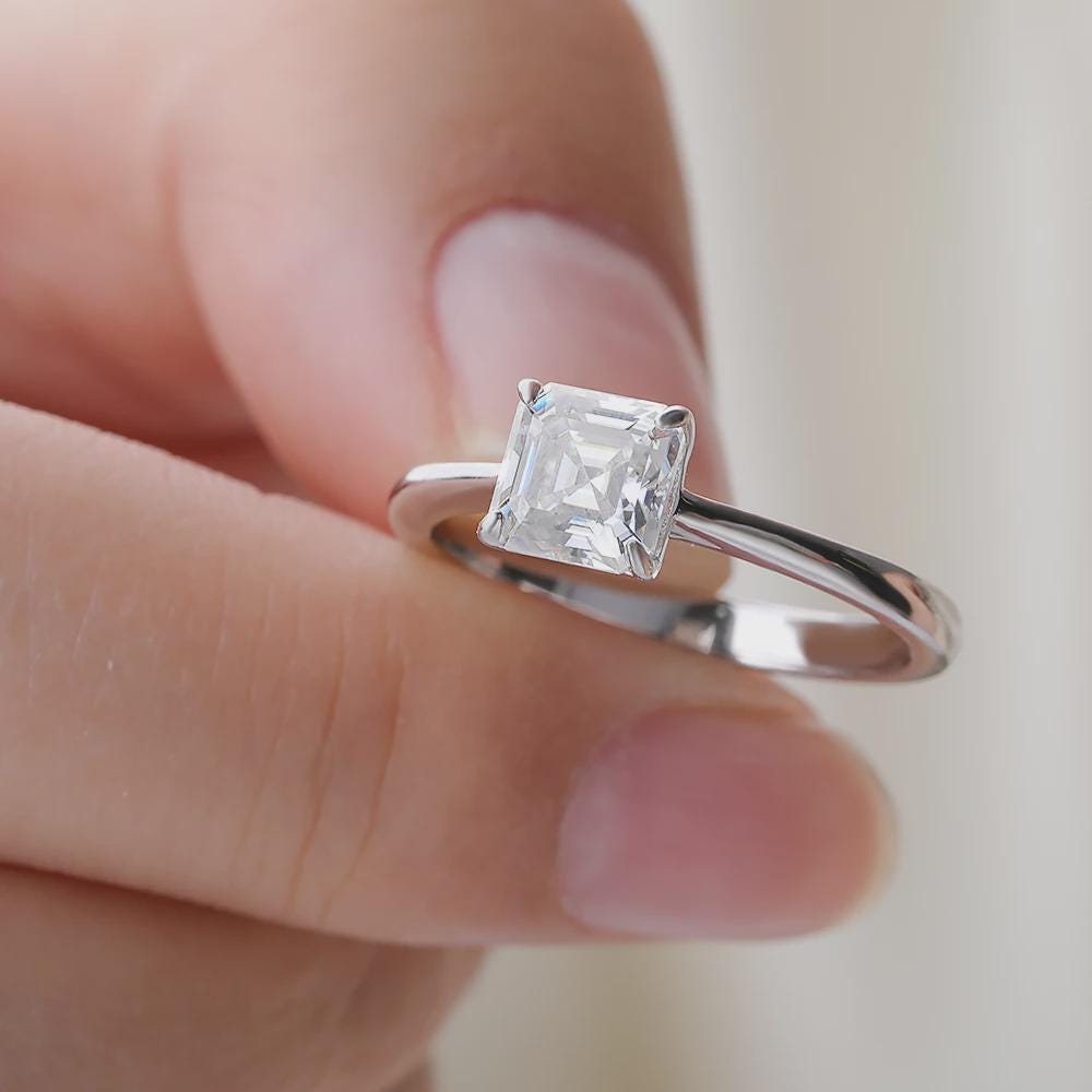 Asscher Cut Solitaire Engagement Ring, Moissanite Ring, Wedding Ring, Promise Ring Anniversary Gift, Bridal Ring, Propose Ring, Gift for Her