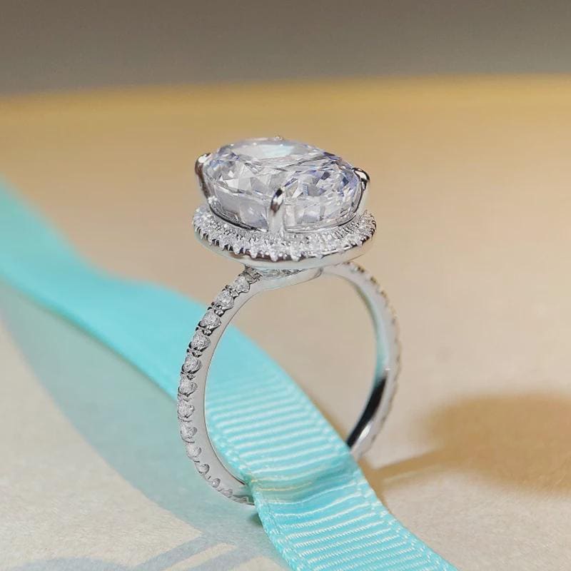 Oval Moissanite Halo Ring, Sterling Silver Engagement Ring, Anniversary Ring, Bridal Wedding Ring, Statement Ring, Promise Ring Gift For Her