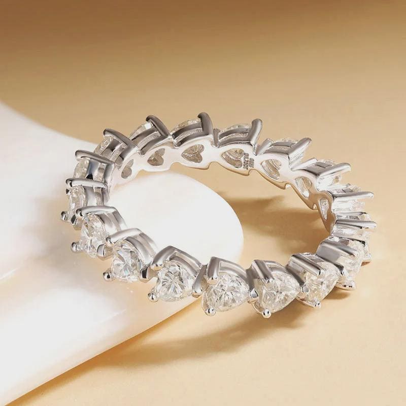 Heart Moissanite Eternity Band, Wedding Ring, Anniversary Gift, Diamond Simulant Stackable Band, Heart Cut Ring, 14K Gold Band
