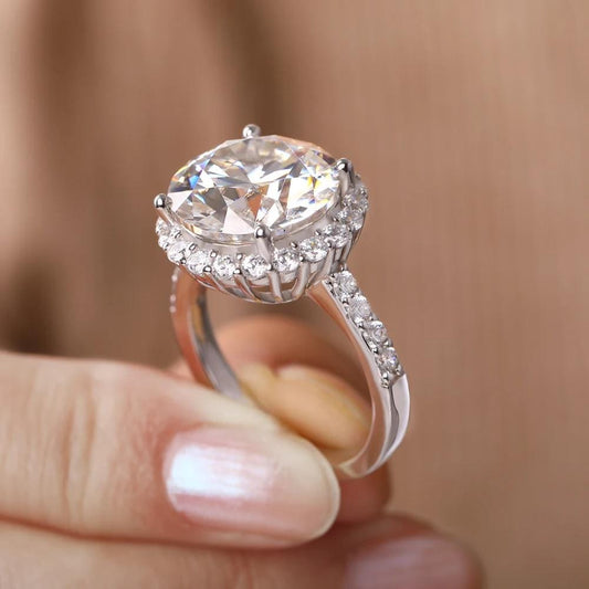 3 Carat Round Cut Moissanite Ring, Sterling Silver Halo Engagement Ring, Art Deco Wedding Ring, Statement Ring, Anniversary Gift for Her