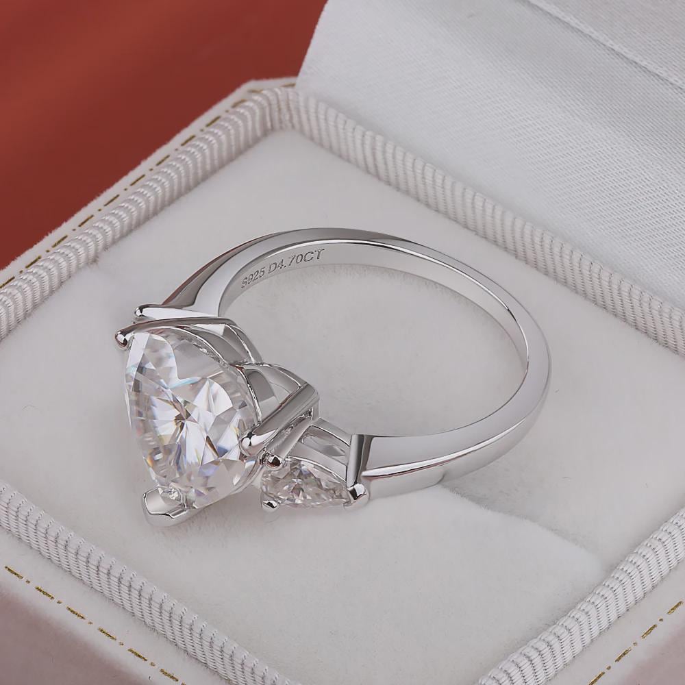 Heart Cut Three Stone Engagement Ring Pear Cut Side Stones Accents Ring Promise Ring, Wedding Ring Gift for Her Anniversary Ring Love Ring