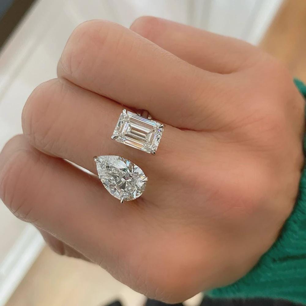 Toi Et Moi Ring Engagement Ring, Pear and Radiant Cut Two Stone Ring, Bypass Wedding Ring, Anniversary Gift, Promise Ring, Gift for Her
