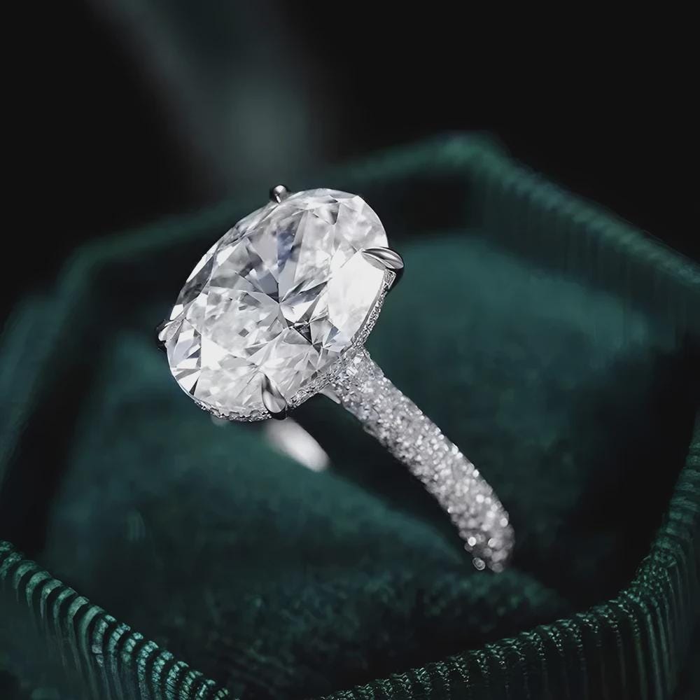 Oval Moissanite Engagement Ring, Hidden Halo Ring Pave Band, Wedding Ring, Propose Ring, Anniversary Gift, Bridal Jewelry, Gift for Her