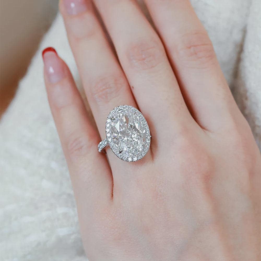 Oval Moissanite Halo Ring, Sterling Silver Engagement Ring, Anniversary Ring, Bridal Wedding Ring, Statement Ring, Promise Ring Gift For Her
