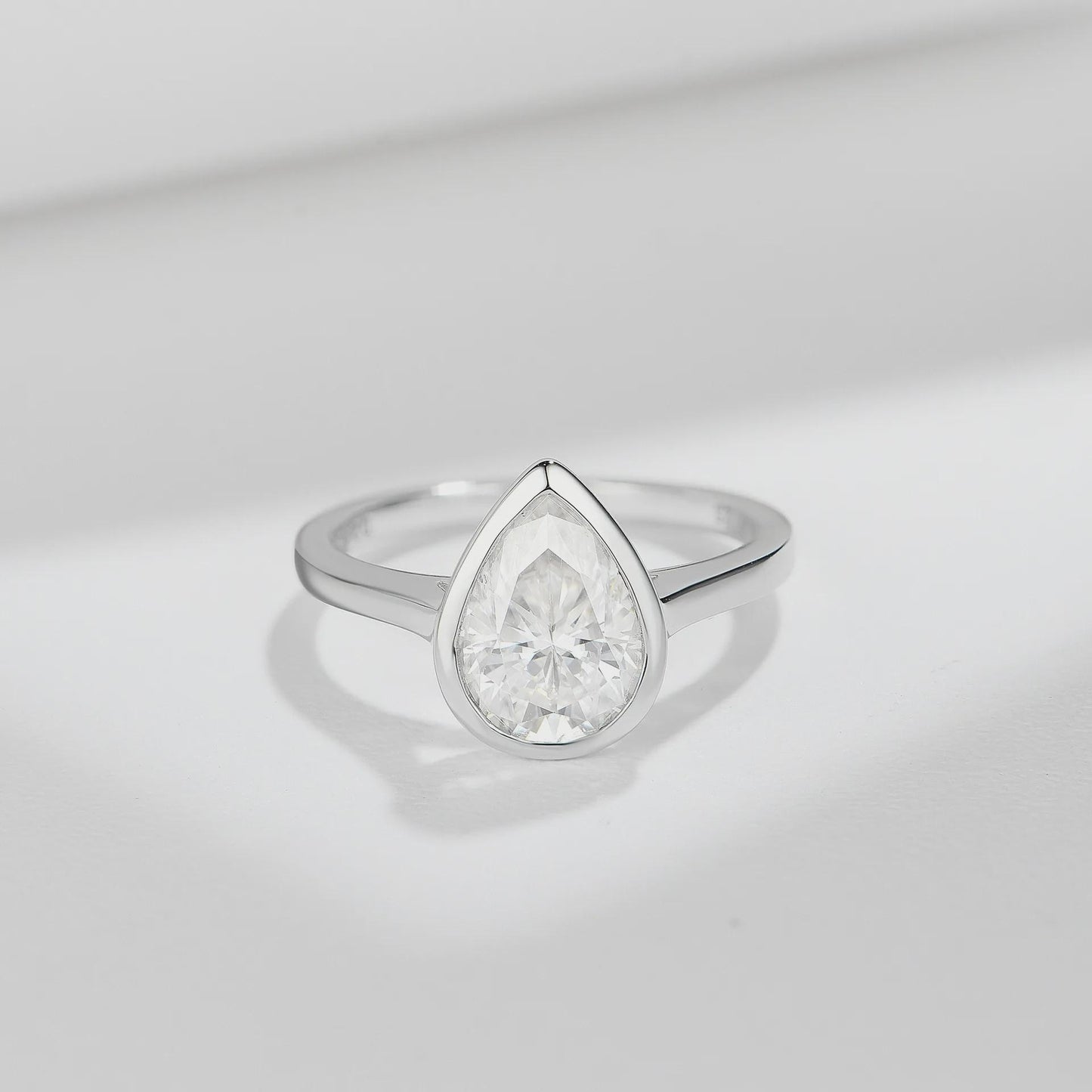 Pear Bezel Solitaire Engagement Ring, Moissanite Ring, Minimalist Wedding Ring, Anniversary Gift, Promise Ring, Bridal Jewelry, Gift for Her