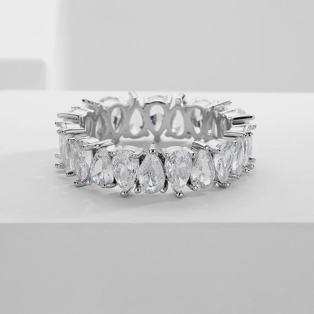 Pear Moissanite Full Eternity Band, Wedding Ring for Women, Anniversary Ring, Stackable Ring, 14K Gold Band Simulant Ring.