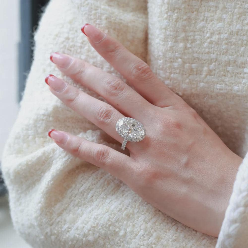 Oval Moissanite Halo Ring, Sterling Silver Engagement Ring, Anniversary Ring, Bridal Wedding Ring, Statement Ring, Promise Ring Gift For Her