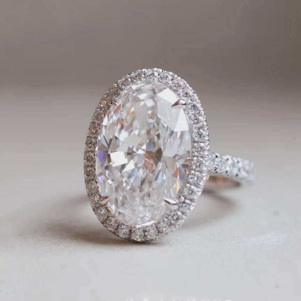 Oval Moissanite Halo Ring, Sterling Silver Engagement Ring, Anniversary Ring, Bridal Wedding Ring, Statement Ring, Promise Ring Gift For Her