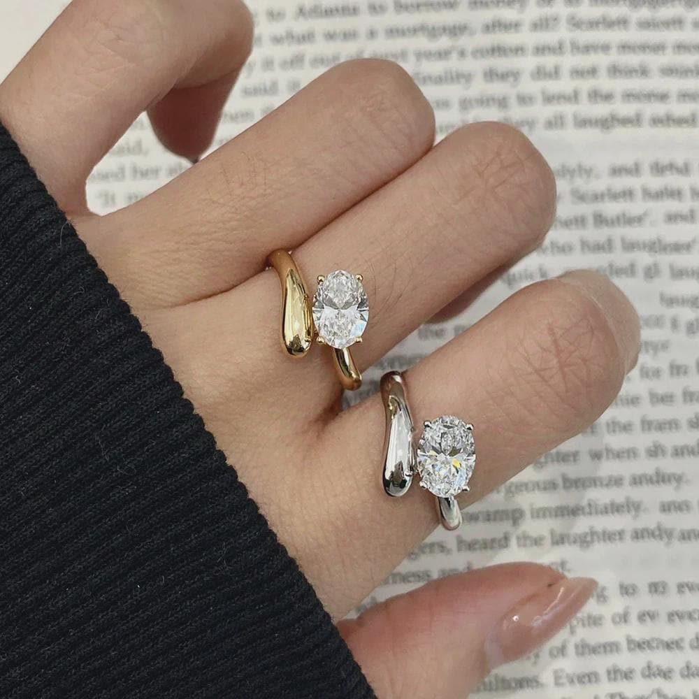 Oval Bypass Solitaire Engagement Ring, Yellow Gold Dainty Ring, Wedding Ring, Promise Ring, Anniversary Gift, Bridal Jewelry, Gift for Her