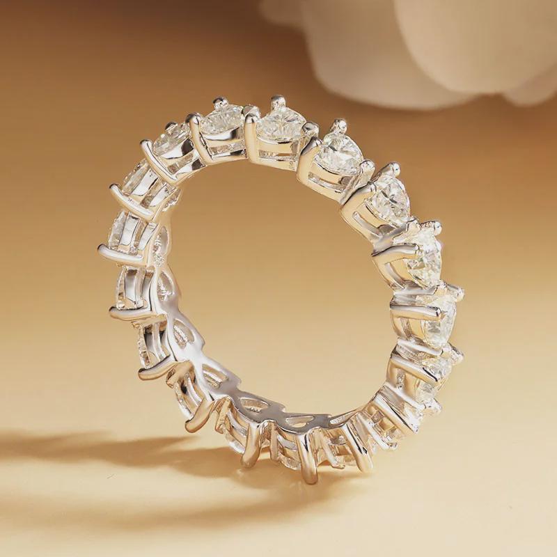 Heart Moissanite Eternity Band, Wedding Ring, Anniversary Gift, Diamond Simulant Stackable Band, Heart Cut Ring, 14K Gold Band