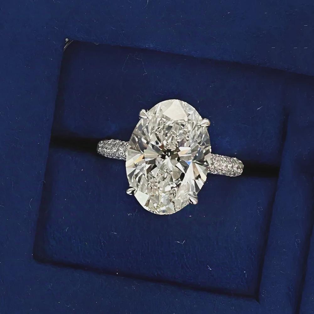 Oval Moissanite Engagement Ring, Hidden Halo Ring Pave Band, Wedding Ring, Propose Ring, Anniversary Gift, Bridal Jewelry, Gift for Her