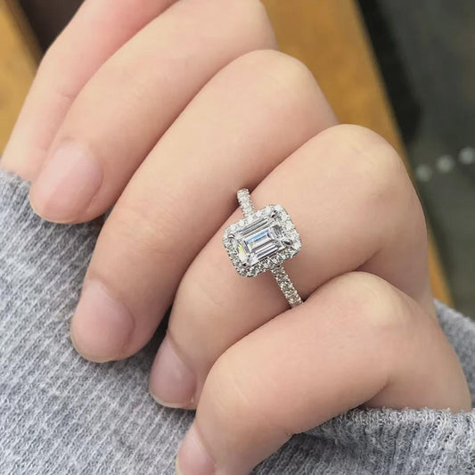 2 CT Emerald Cut Moissanite Engagement Ring Halo Moissanite Diamond Ring Emerald Cut Anniversary Ring Emerald Cut Wedding Ring Gold Ring