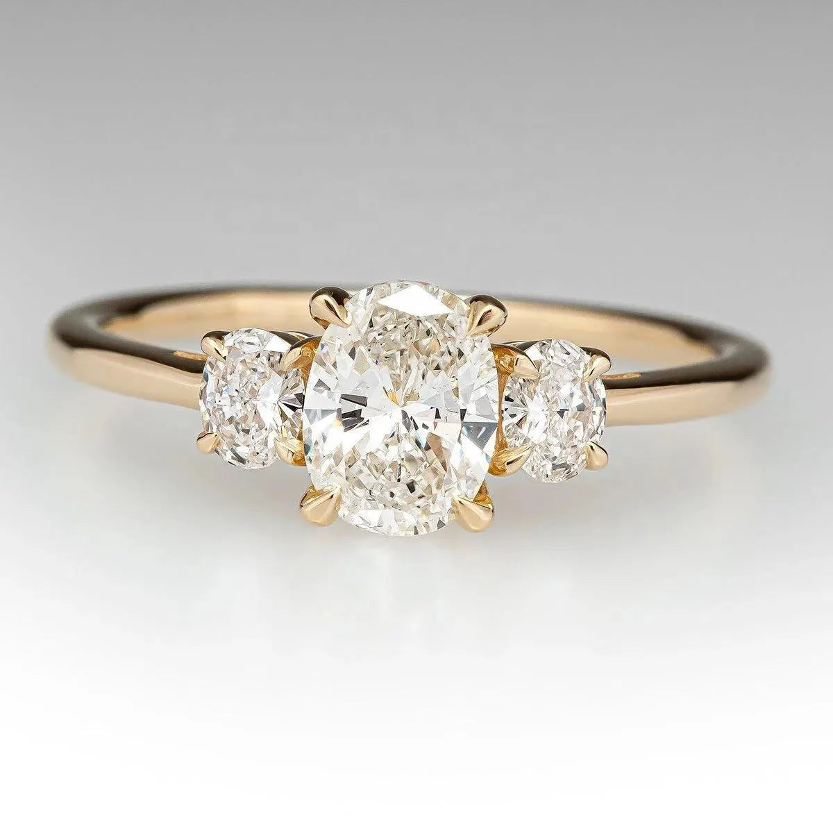 Oval Cut Three Stone Engagement Ring, Gold Engagement Ring, Diamond Ring, Promise Ring, Anniversary Gift for Her, Handmade Jewelry
