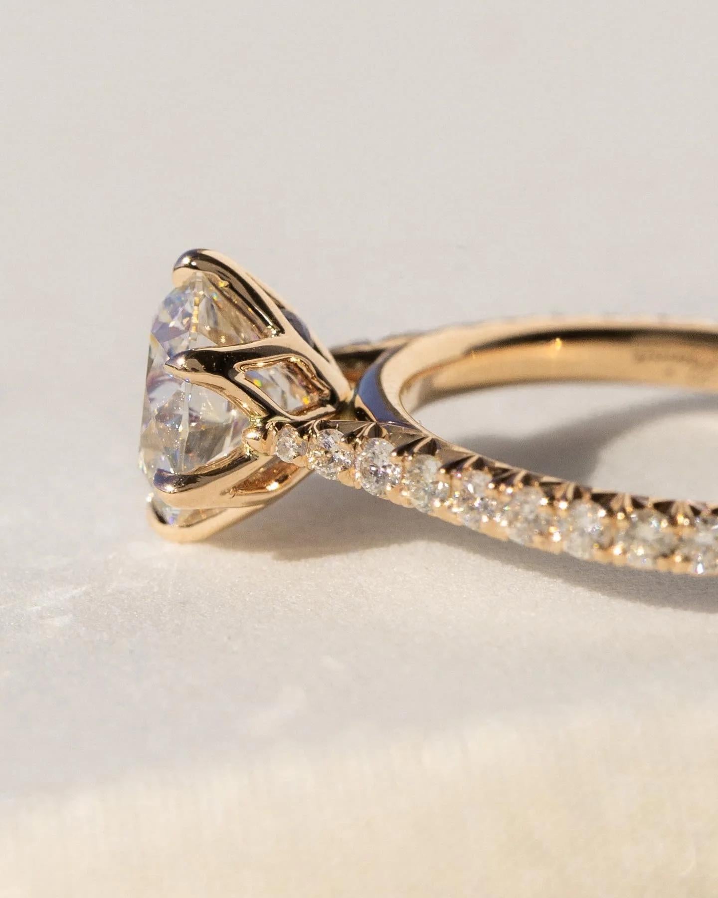 Round Cut Pave Solitaire Engagement Ring In Rose Gold. Choose Moissanite Or Diamond. Perfect Wedding, Promise, Or Anniversary Gift For Her.