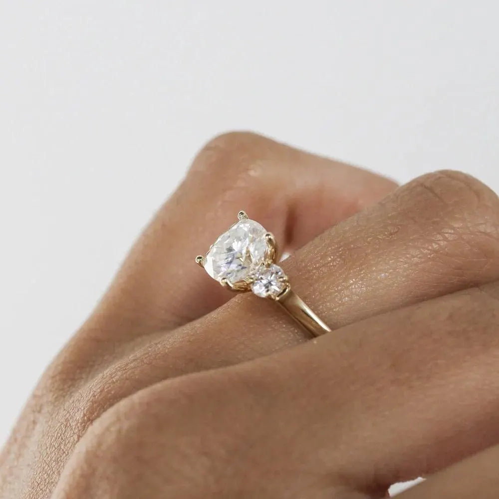 Cushion Cut Three Stone Moissanite Ring, Gold Engagement Ring, Bridal Ring, Anniversary Gift, Unique Wedding Ring.