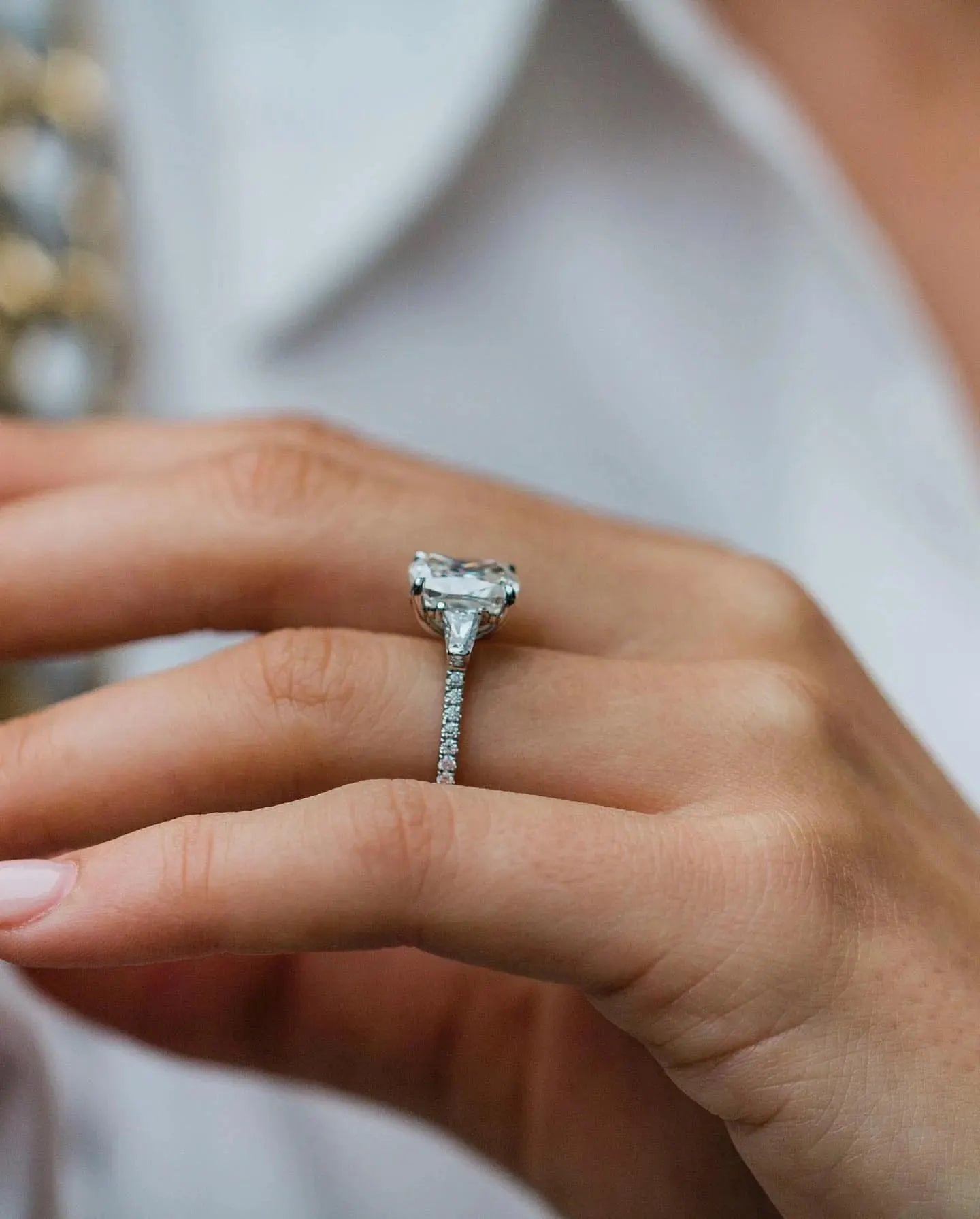 Cushion Cut Moissanite Engagement Ring, Three Stone Ring, Anniversary, Proposal, Wedding, Bridal Ring, Promise Ring, Unique Diamond Ring.