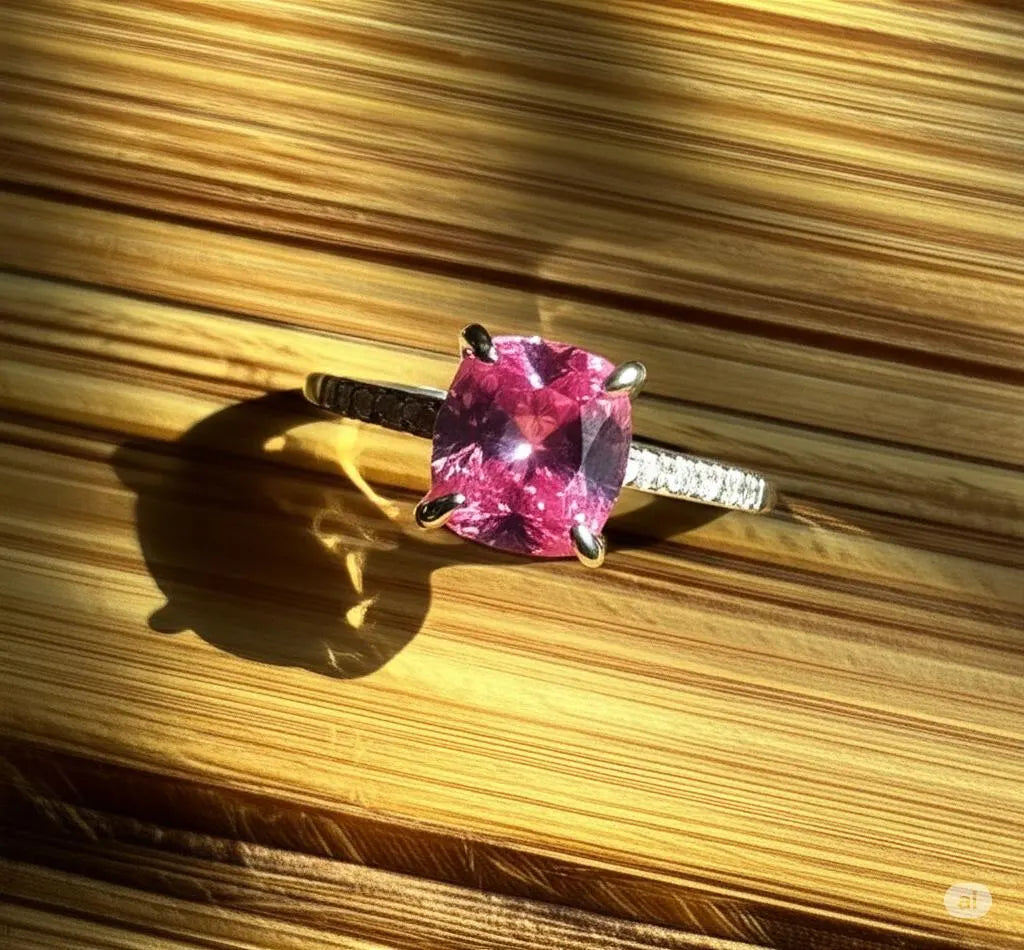 Cushion Cut Alexandrite Engagement Ring, Unique Color Change Gemstone, Solitaire Ring With Pave Band, Wedding, Anniversary, Proposal Ring.