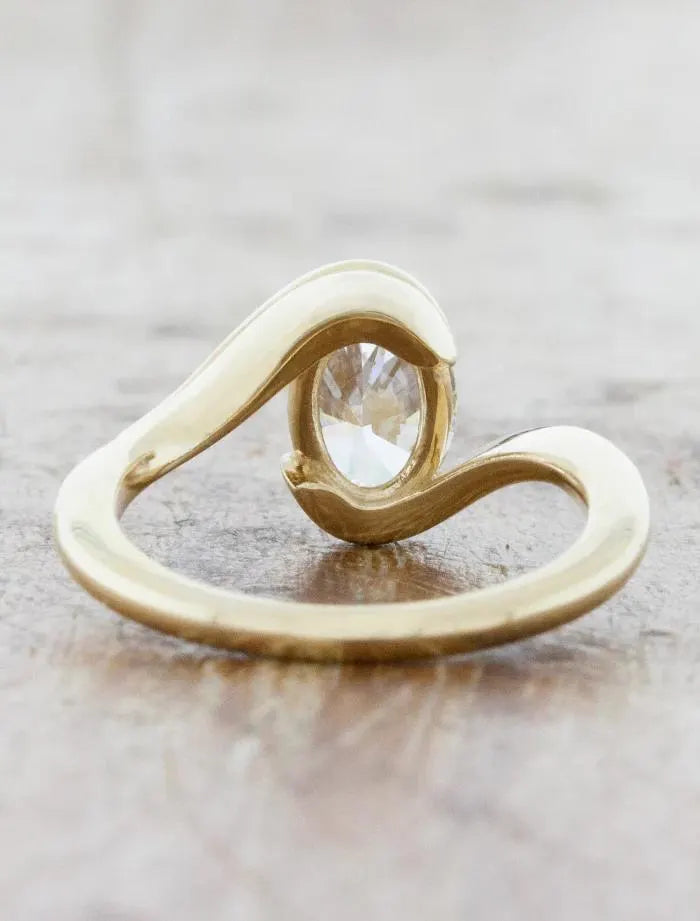 Oval Diamond Bypass Engagement Ring, Rose Gold Solitaire Ring, Modern Twist Band, Anniversary Gift, Wedding Ring, Promise Ring