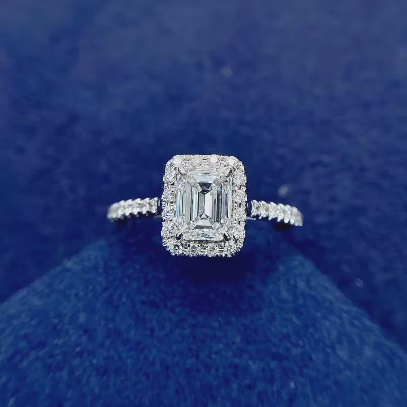 2 CT Emerald Cut Moissanite Engagement Ring Halo Moissanite Diamond Ring Emerald Cut Anniversary Ring Emerald Cut Wedding Ring Gold Ring