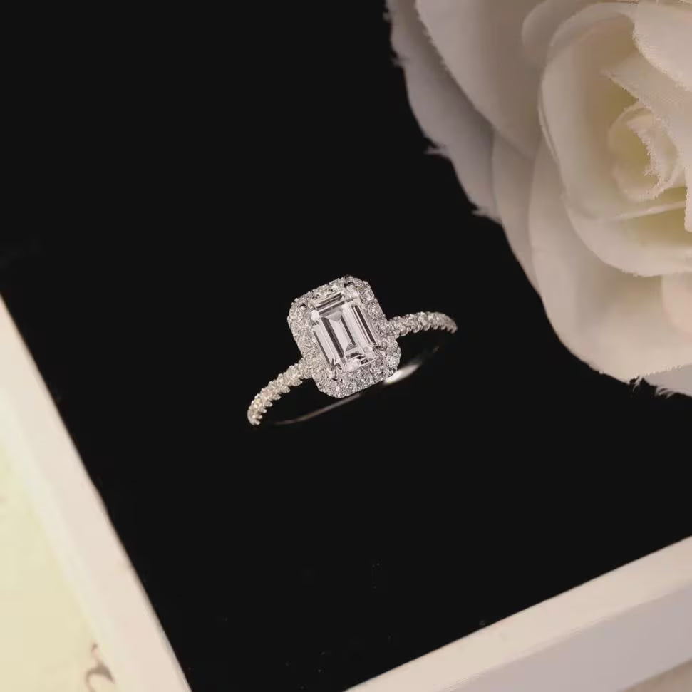 2 CT Emerald Cut Moissanite Engagement Ring Halo Moissanite Diamond Ring Emerald Cut Anniversary Ring Emerald Cut Wedding Ring Gold Ring