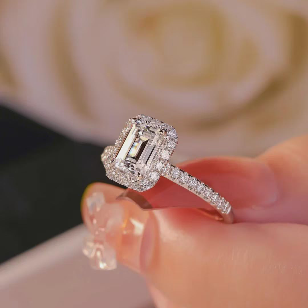 2 CT Emerald Cut Moissanite Engagement Ring Halo Moissanite Diamond Ring Emerald Cut Anniversary Ring Emerald Cut Wedding Ring Gold Ring