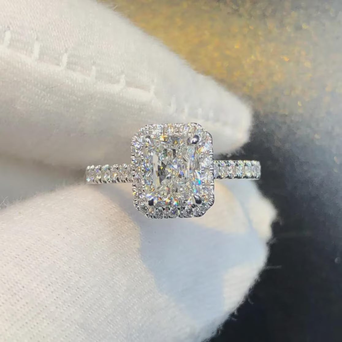2 CT Emerald Cut Moissanite Engagement Ring Halo Moissanite Diamond Ring Emerald Cut Anniversary Ring Emerald Cut Wedding Ring Gold Ring