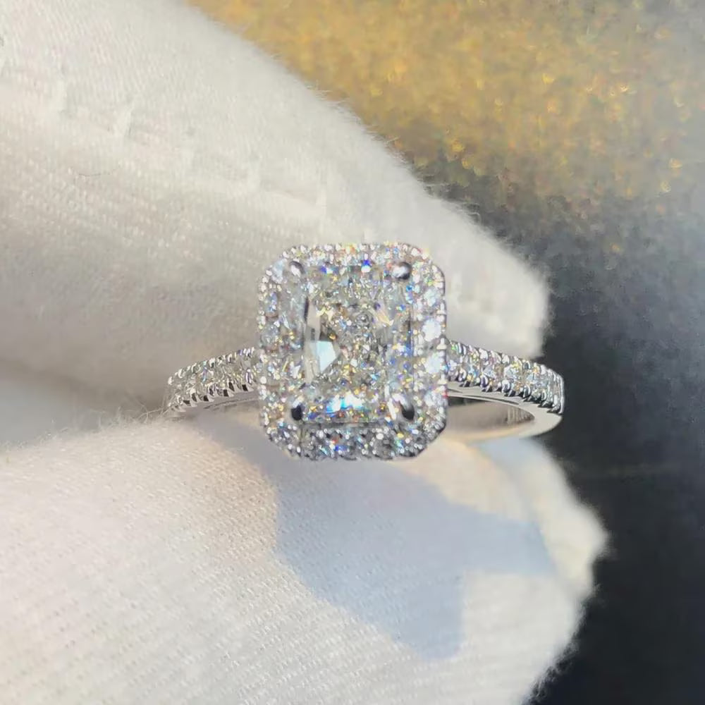2 CT Emerald Cut Moissanite Engagement Ring Halo Moissanite Diamond Ring Emerald Cut Anniversary Ring Emerald Cut Wedding Ring Gold Ring