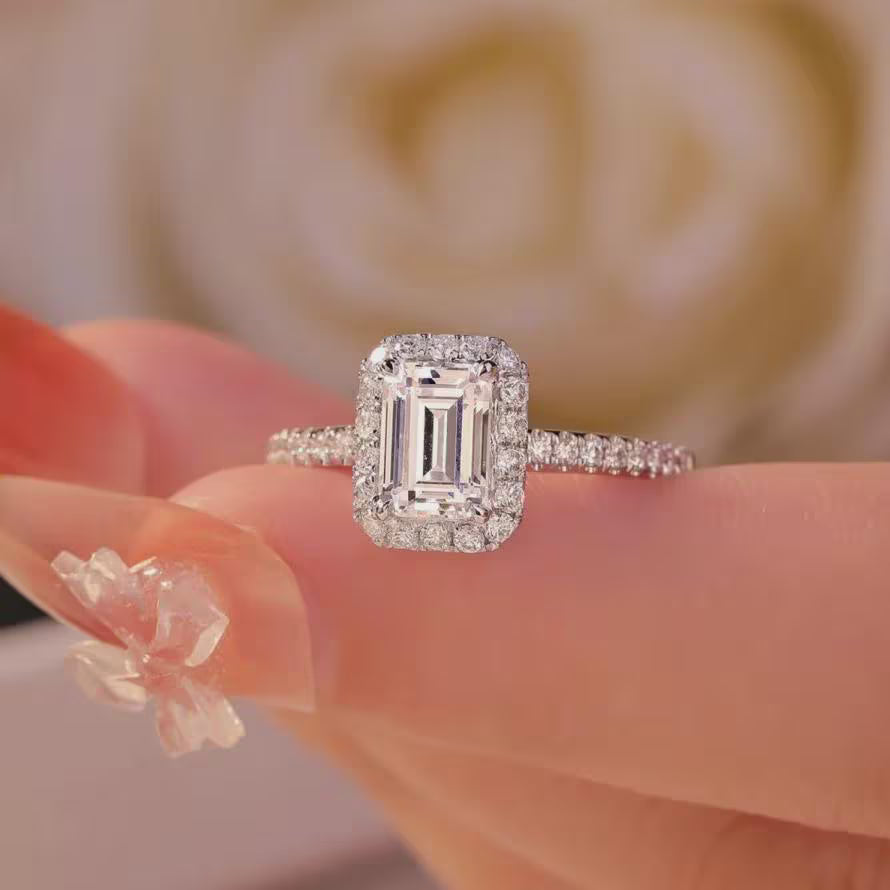 2 CT Emerald Cut Moissanite Engagement Ring Halo Moissanite Diamond Ring Emerald Cut Anniversary Ring Emerald Cut Wedding Ring Gold Ring