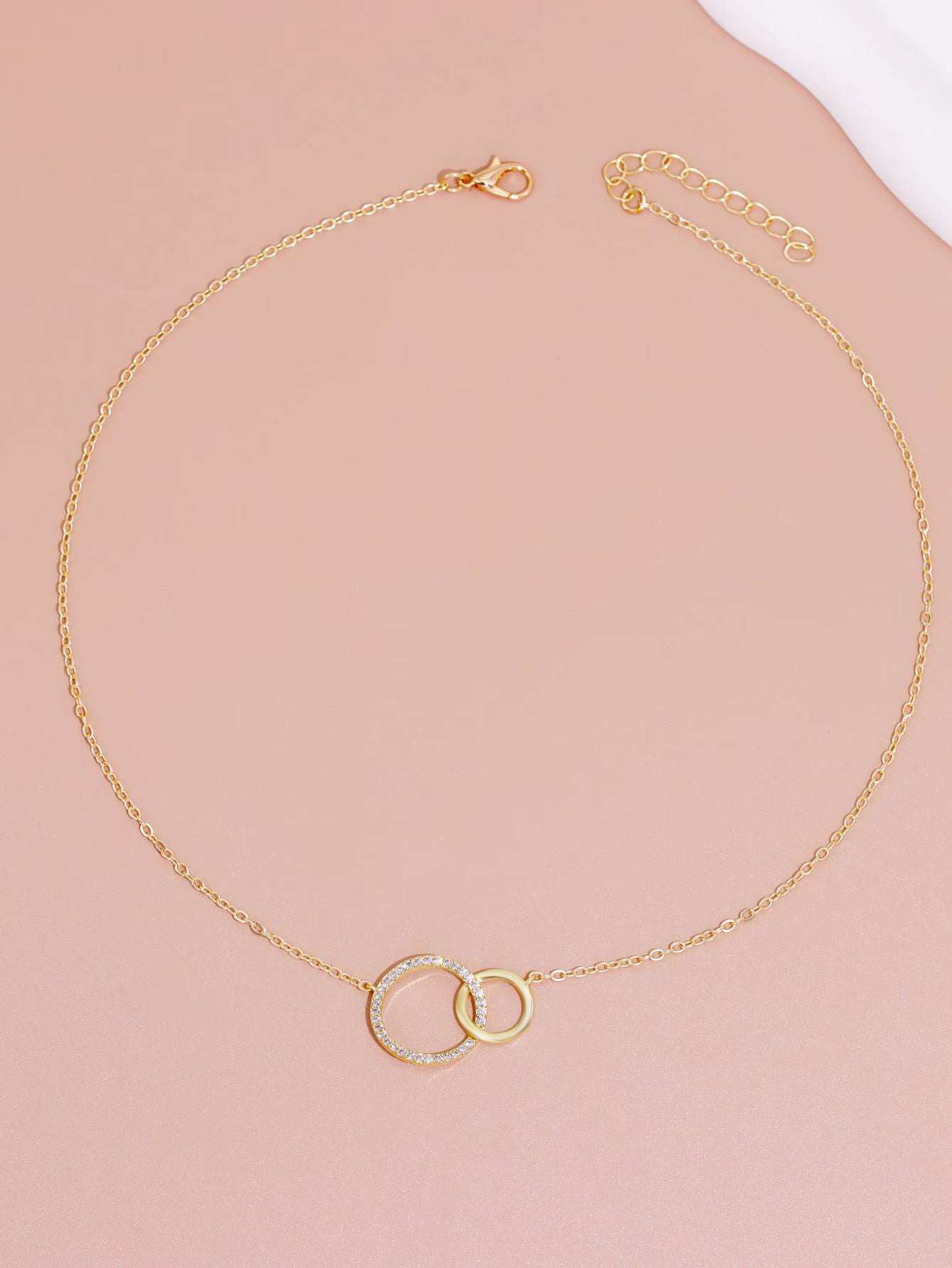 Two Rings Necklace Interlocking Circle Moissanite Necklace, 18K Gold Plated Jewelry, Minimalist Chain, Best Friend Birthday Gift for Her.