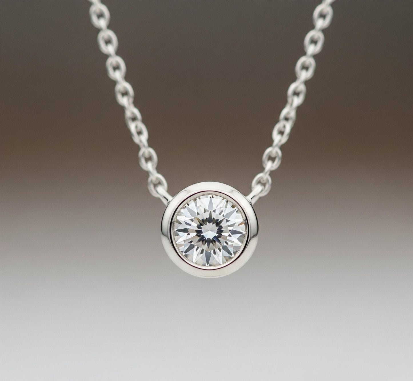 Minimalist Bezel Silver Plated Necklace, 18K White Gold Plated Solitaire Moissanite Necklace, Moissanite Bezel Pendant, Gift For Her.