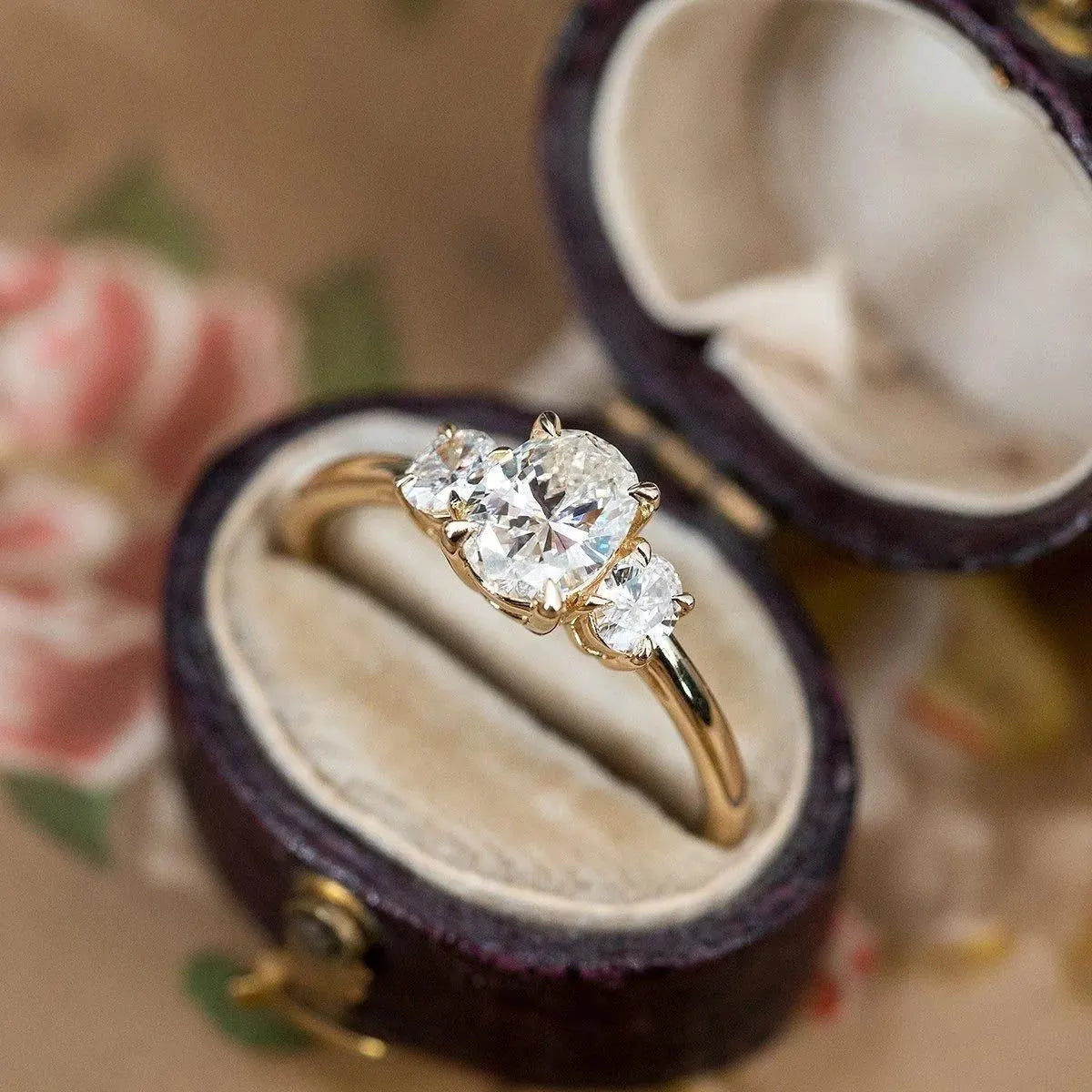 Oval Cut Three Stone Engagement Ring, Gold Engagement Ring, Diamond Ring, Promise Ring, Anniversary Gift for Her, Handmade Jewelry