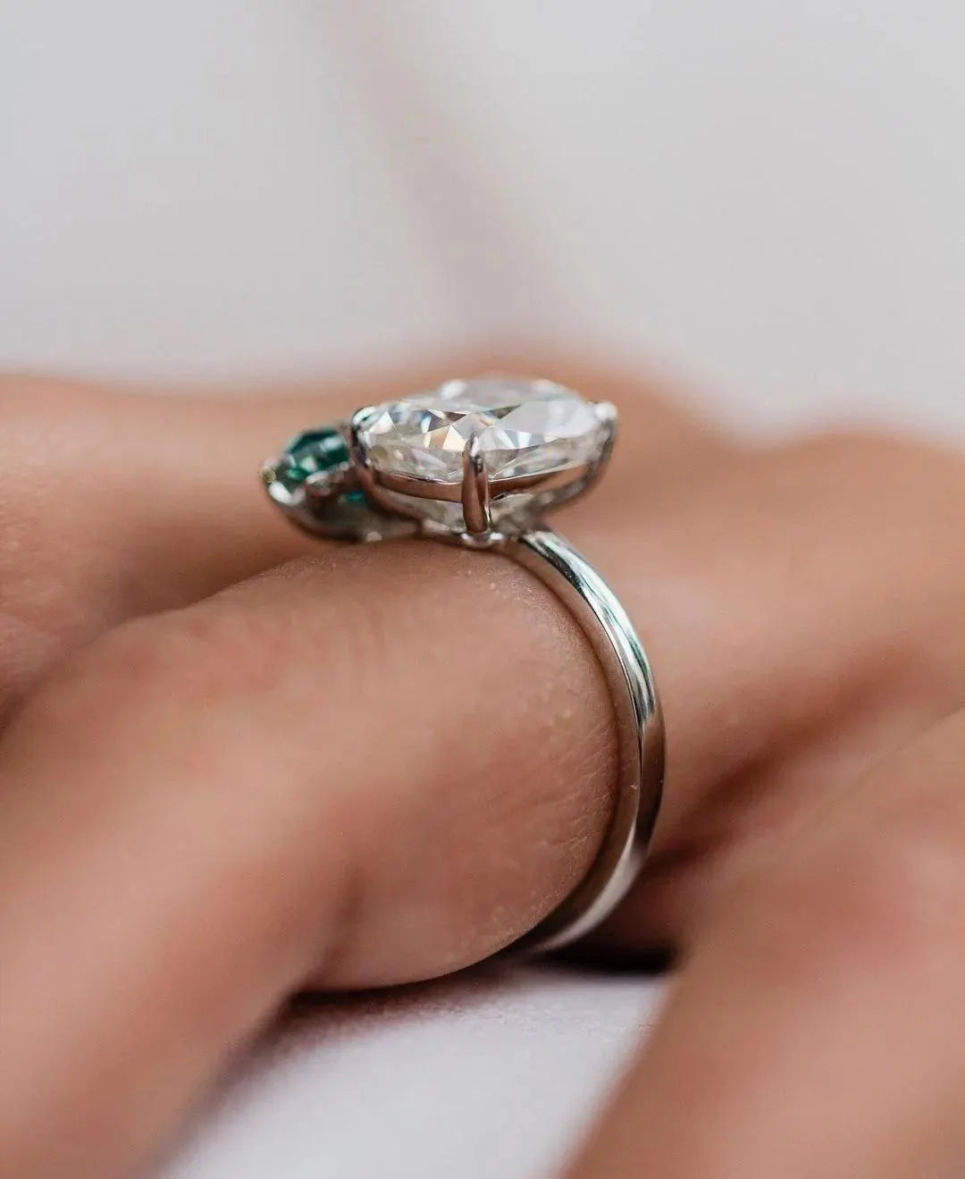 Two Stone Toi et Moi Engagement Ring, Cushion and Pear Moissanite Ring, Paraiba Tourmaline Bridal Jewelry, Anniversary Gift for Her.
