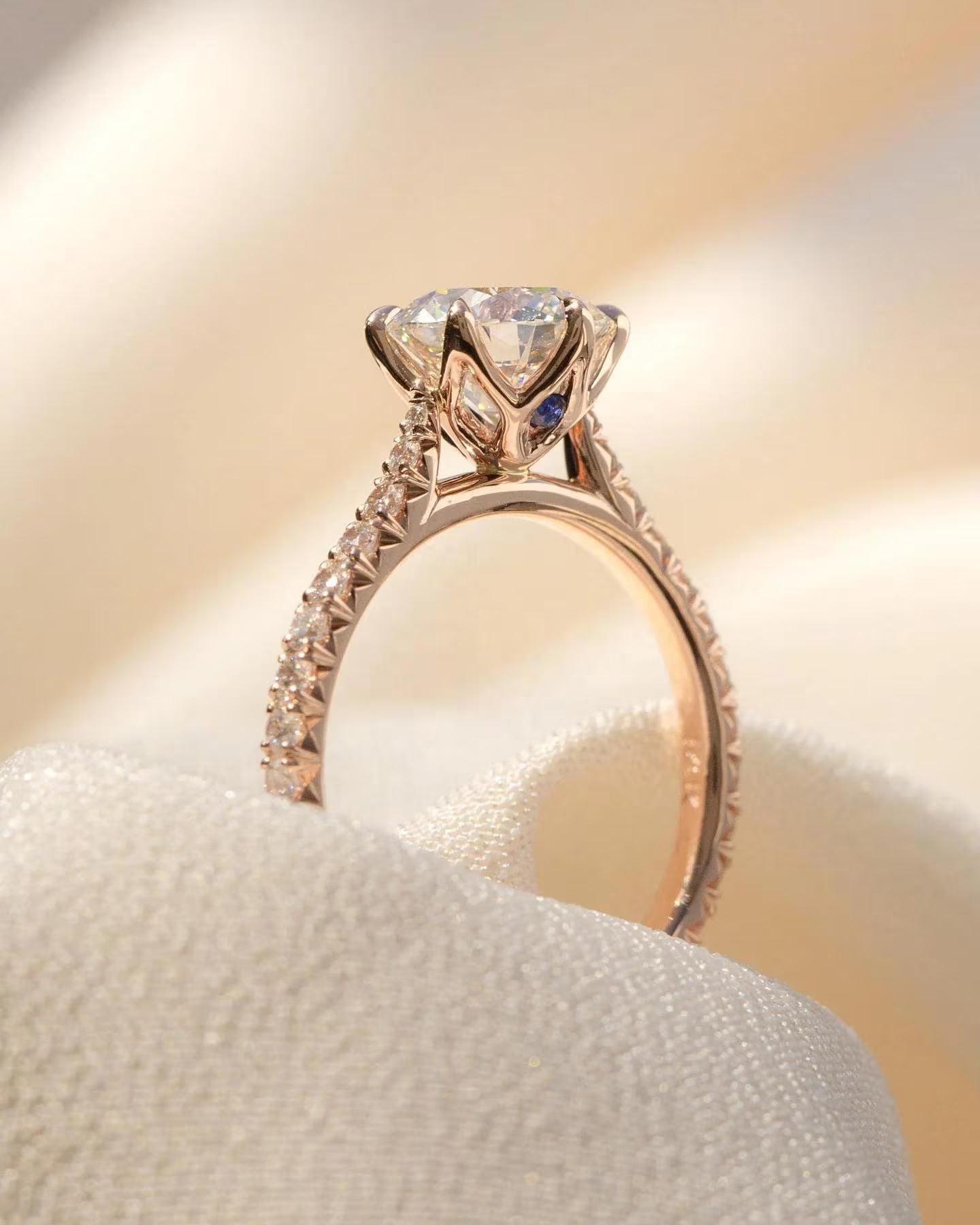Round Cut Pave Solitaire Engagement Ring In Rose Gold. Choose Moissanite Or Diamond. Perfect Wedding, Promise, Or Anniversary Gift For Her.