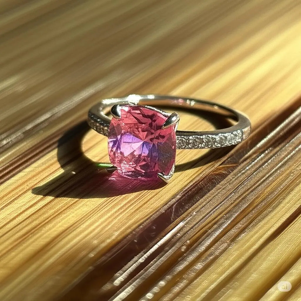 Cushion Cut Alexandrite Engagement Ring, Unique Color Change Gemstone, Solitaire Ring With Pave Band, Wedding, Anniversary, Proposal Ring.