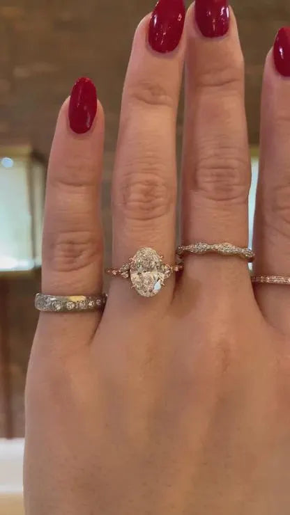 Oval Diamond Marquise Cluster Ring, Rose Gold Engagement Ring, Unique Floral Wedding Ring, Anniversary Gift, Promise Ring