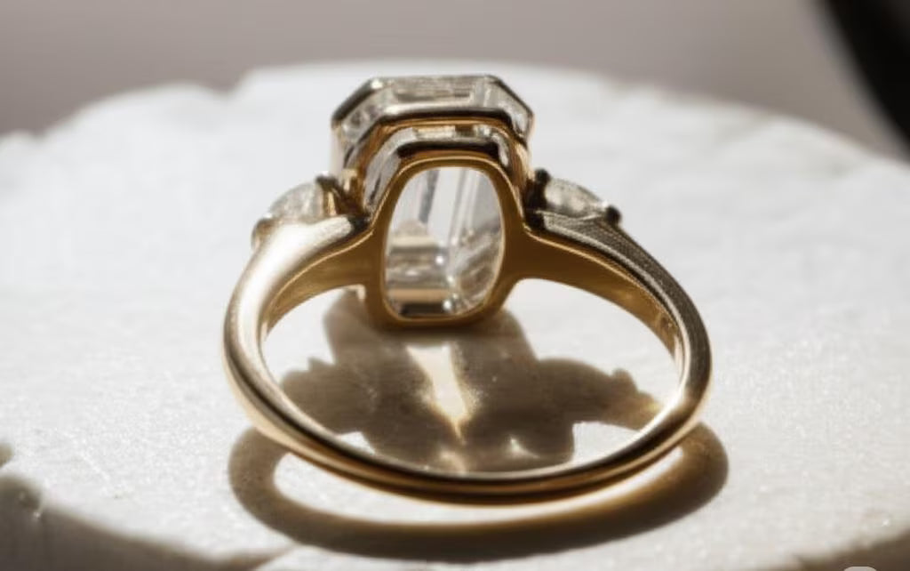 3 CT Emerald Cut Moissanite Engagement Ring, Three Stone Emerald Cut Ring, Solid Gold Wedding Ring, Anniversary Gift, Art Deco Ring.