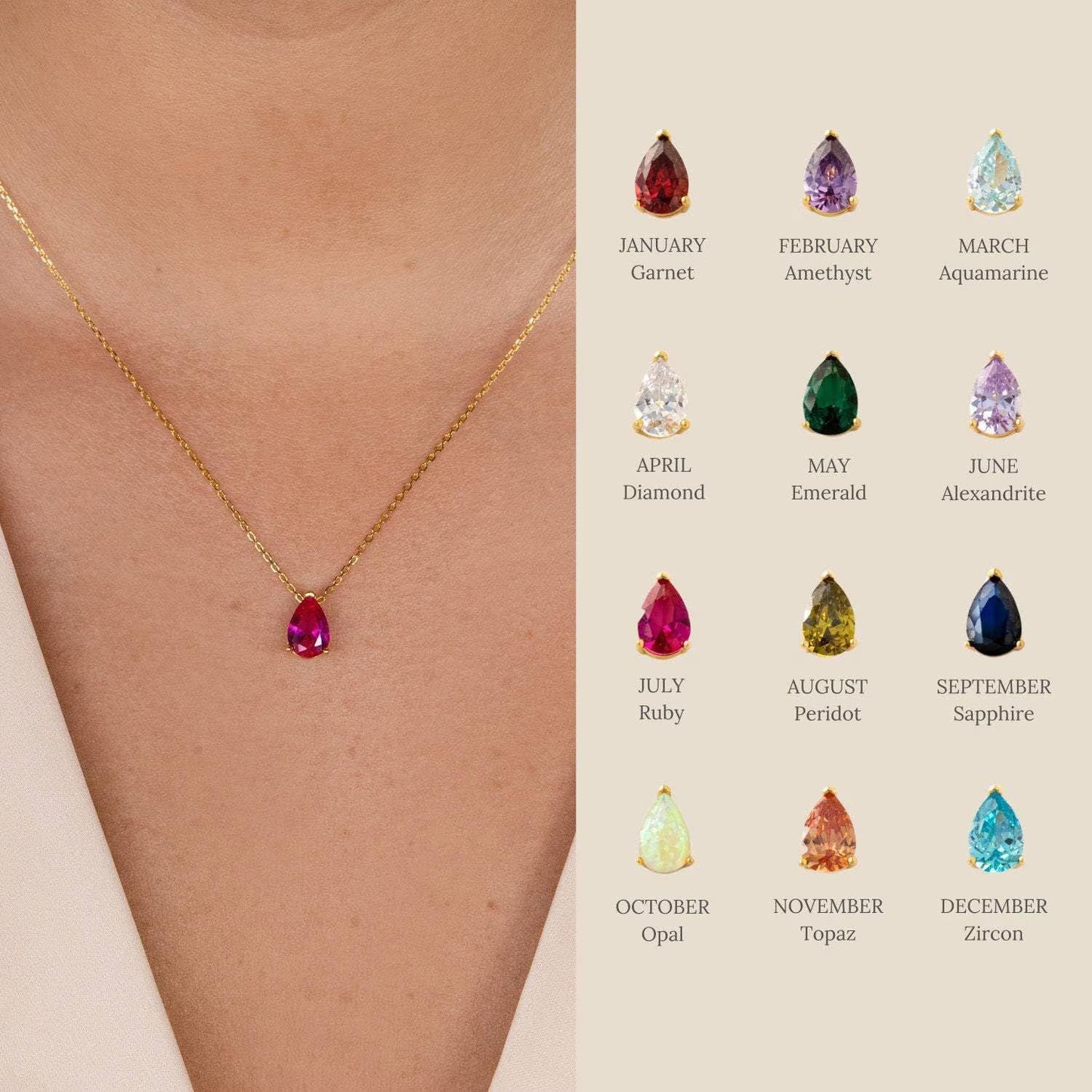 Birthstone Necklace, Birth Month Necklace, Customizable Gold Plated Jewelry, Minimalist Necklace, Personalized Birthday Gift For Her.